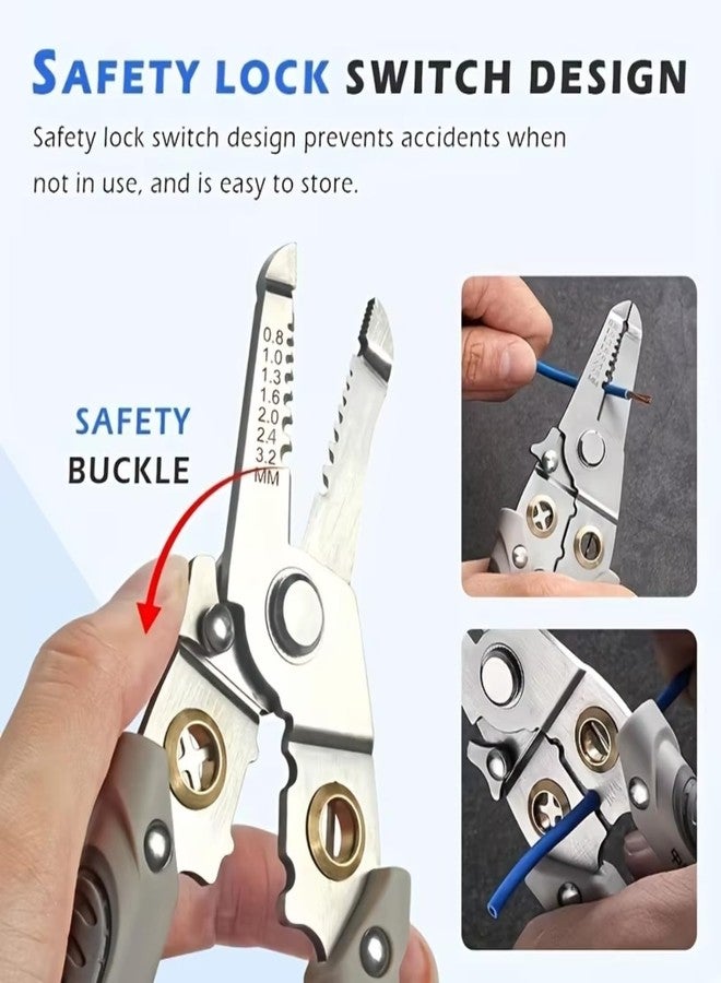 CAVERNSHOP 9-in-1 Multifunction Stainless Steel Wire Stripper Crimper Cutter Tool for Electrical Wiring Cable Stripping Crimping Pulling DIY Electrician Professional - Image 5